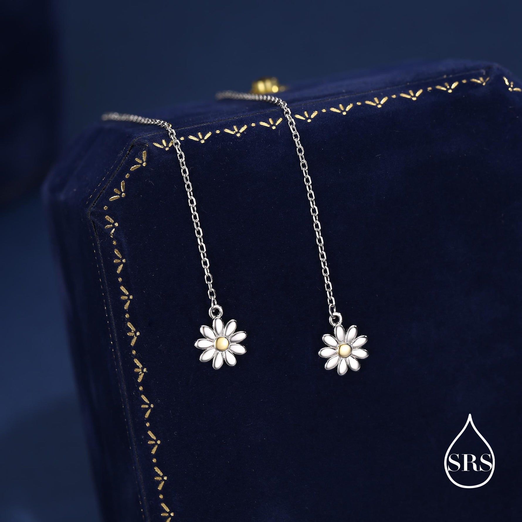 Sterling Silver Tiny Daisy Flower Ear Threaders, Flower Threader Earrings, Daily Dangle Earrings, Daisy Earrings