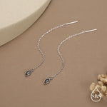 Tiny Black Marquise CZ Threader Earrings in Sterling Silver, Silver or Gold, Marquise Cut CZ Ear Threaders, Sparkly Threaders