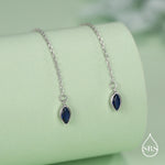 Tiny Sapphire Blue Marquise CZ Threader Earrings in Sterling Silver, Silver or Gold, Marquise Cut CZ Ear Threaders, Sparkly Threaders
