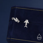 Mismatched Scuba Diver & Whale Shark Stud Earrings In Sterling Silver – Ocean Inspired Asymmetric Earrings, Minimalist Sea Life Jewellery