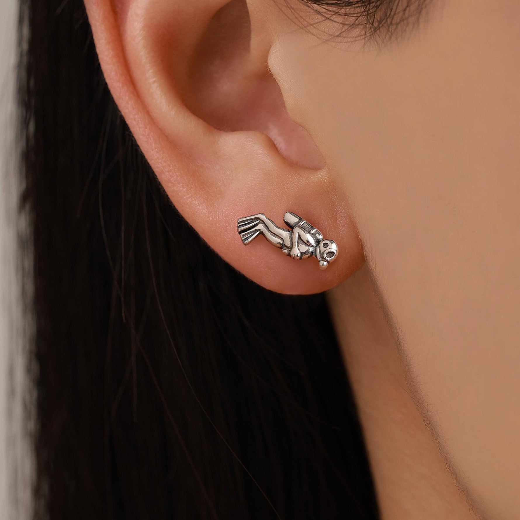 Tiny Scuba Diver Stud Earrings in Sterling Silver, Silver Gold or Rose Gold, Diving Jewellery, Scuba Earrings, Ocean Earrings