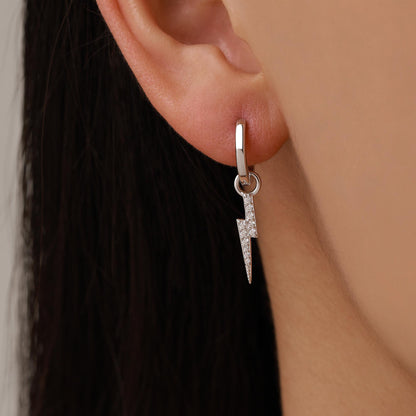 Lightning Bolt Charm Huggie Hoop Earrings in Sterling Silver with Detachable Charms