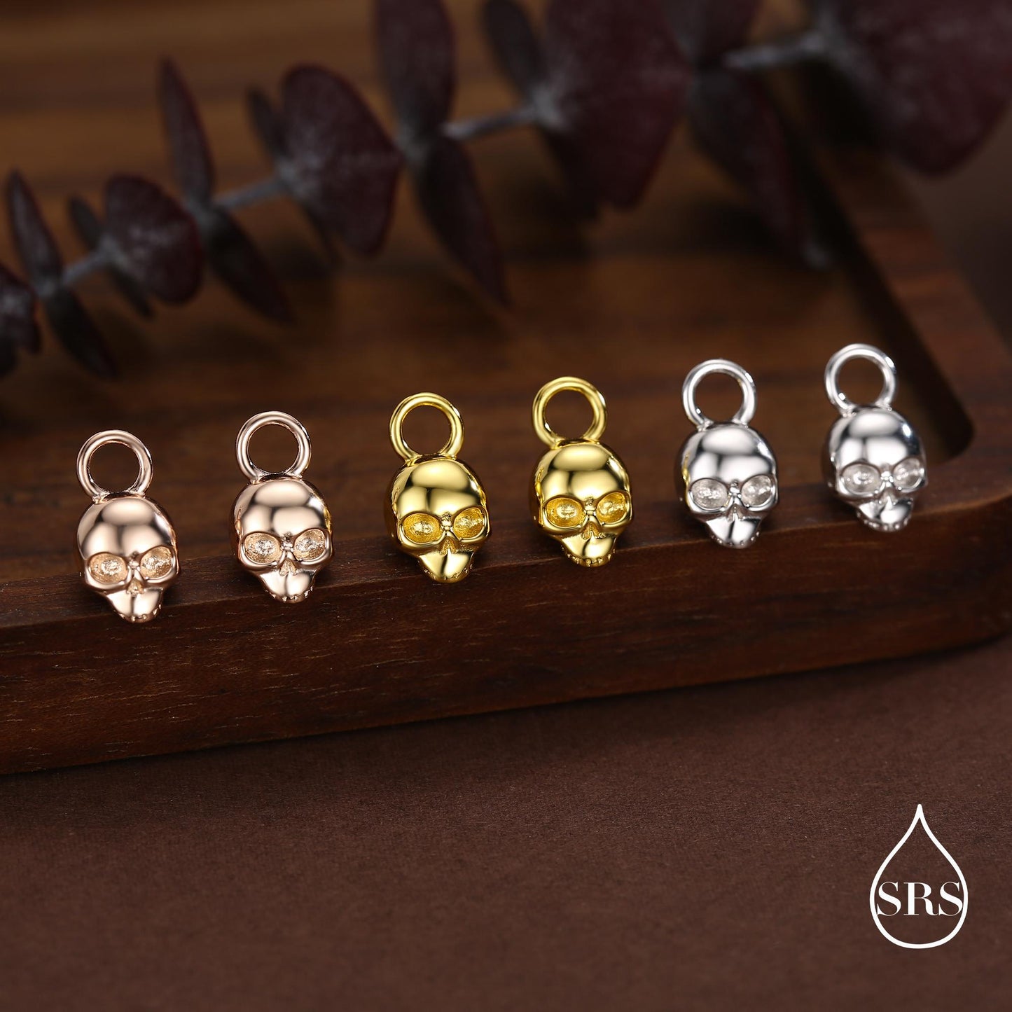 Sterling Silver Skull Charms for Huggie Hoops, Sold as a pair