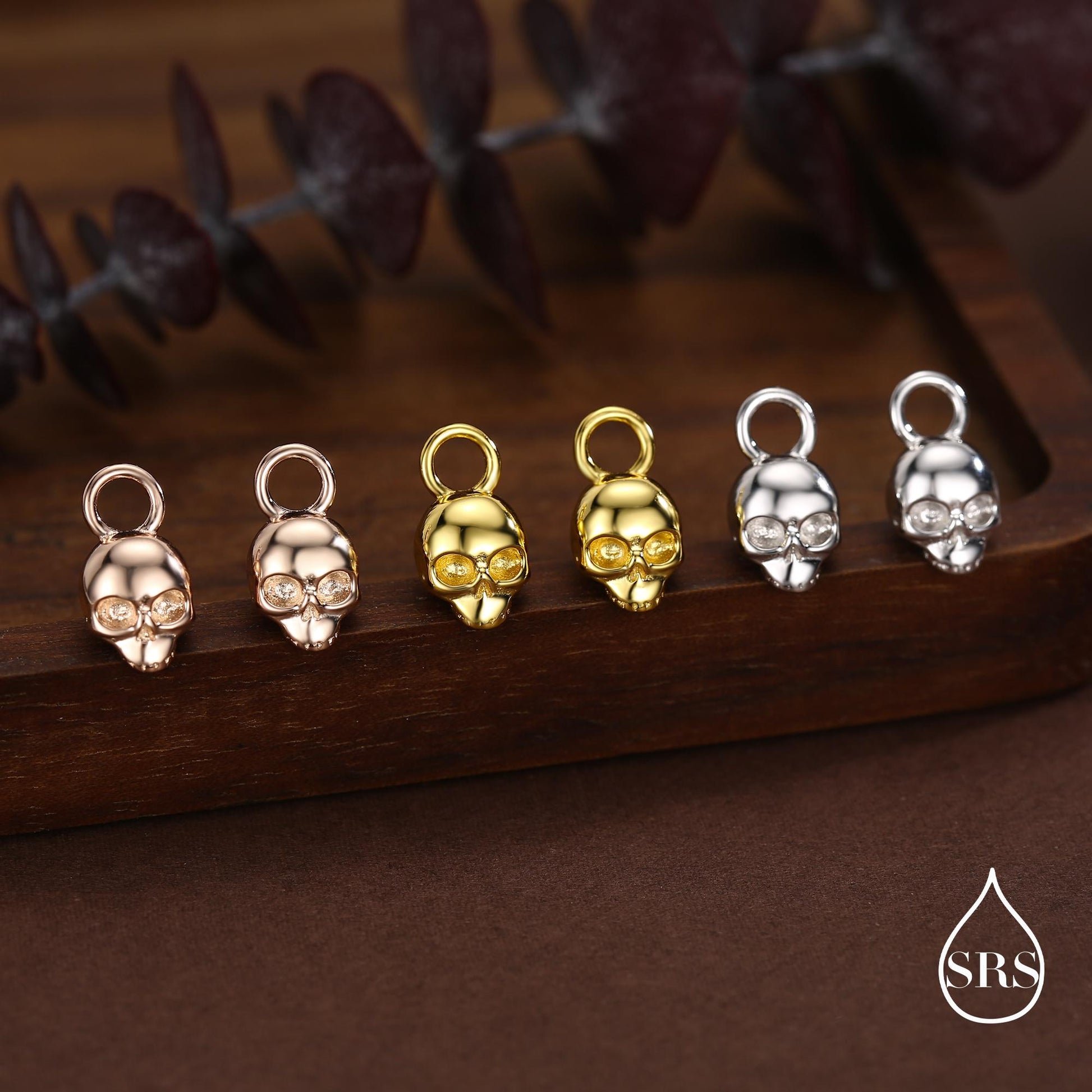 Sterling Silver Skull Charms for Huggie Hoops, Sold as a pair