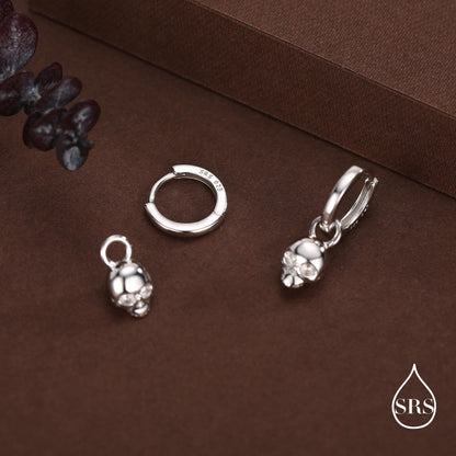 Sterling Silver Skull Charms for Huggie Hoops, Sold as a pair