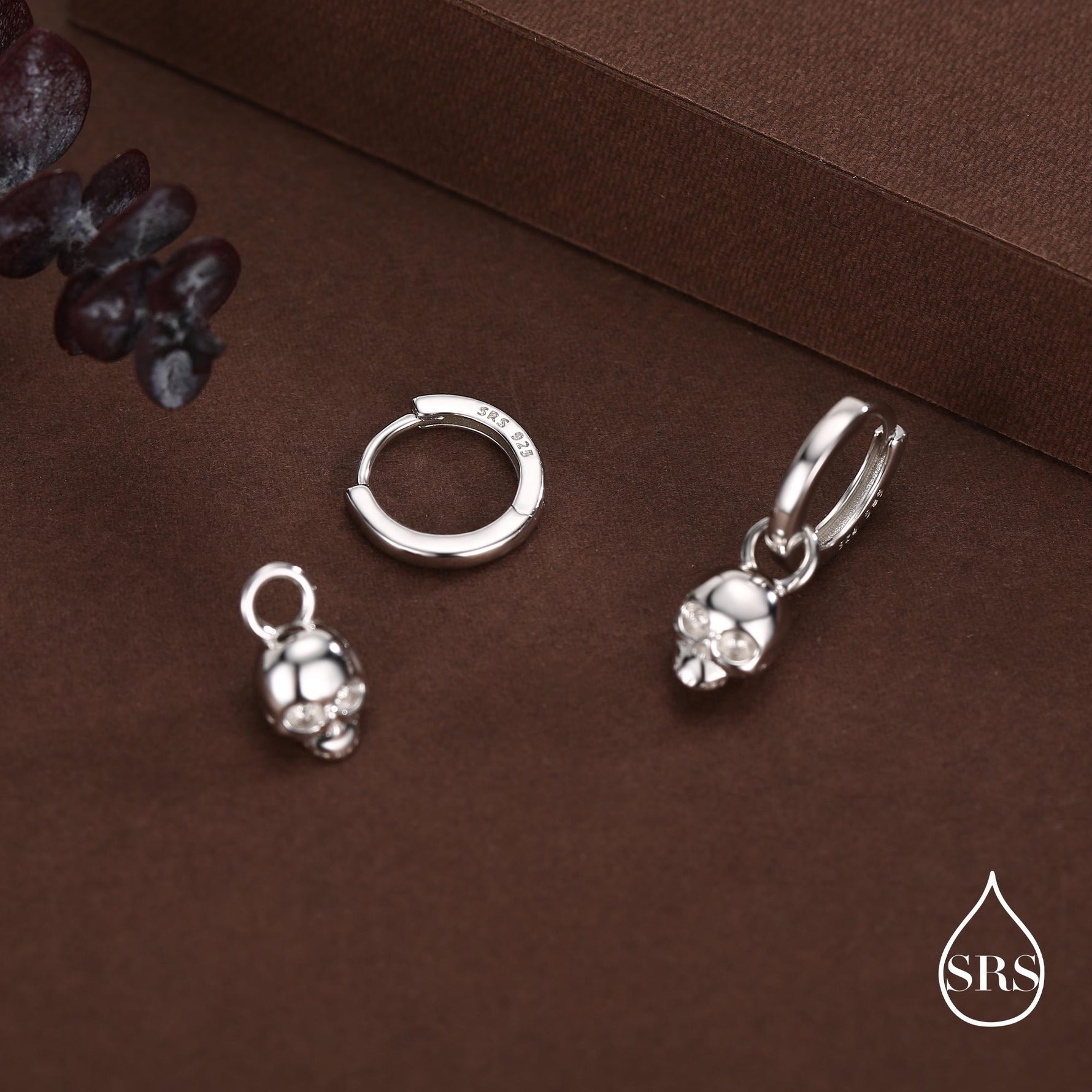 Sterling Silver Skull Charms for Huggie Hoops, Sold as a pair