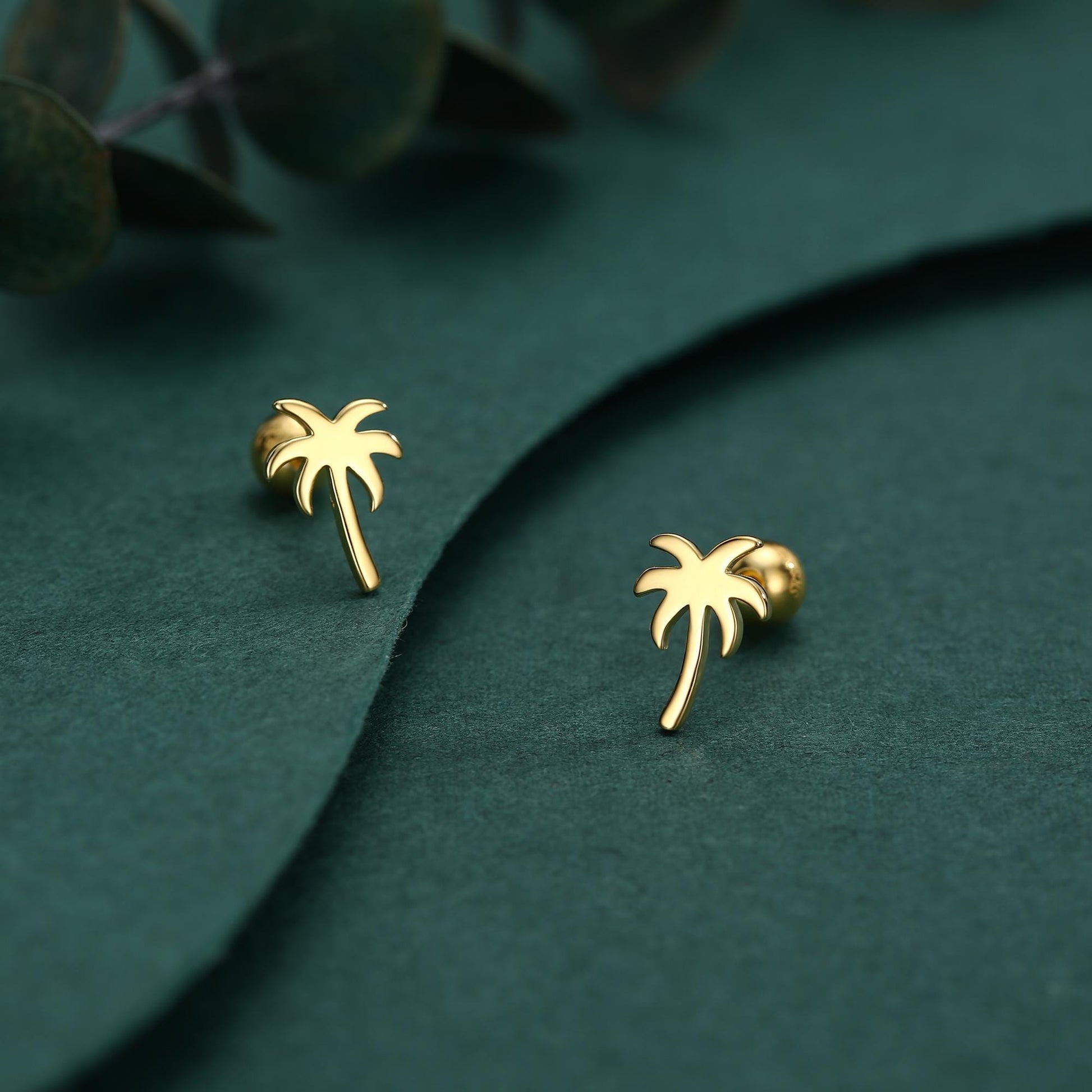 Palm Tree 18G Screw Back Earrings with Ball Backs in Sterling Silver