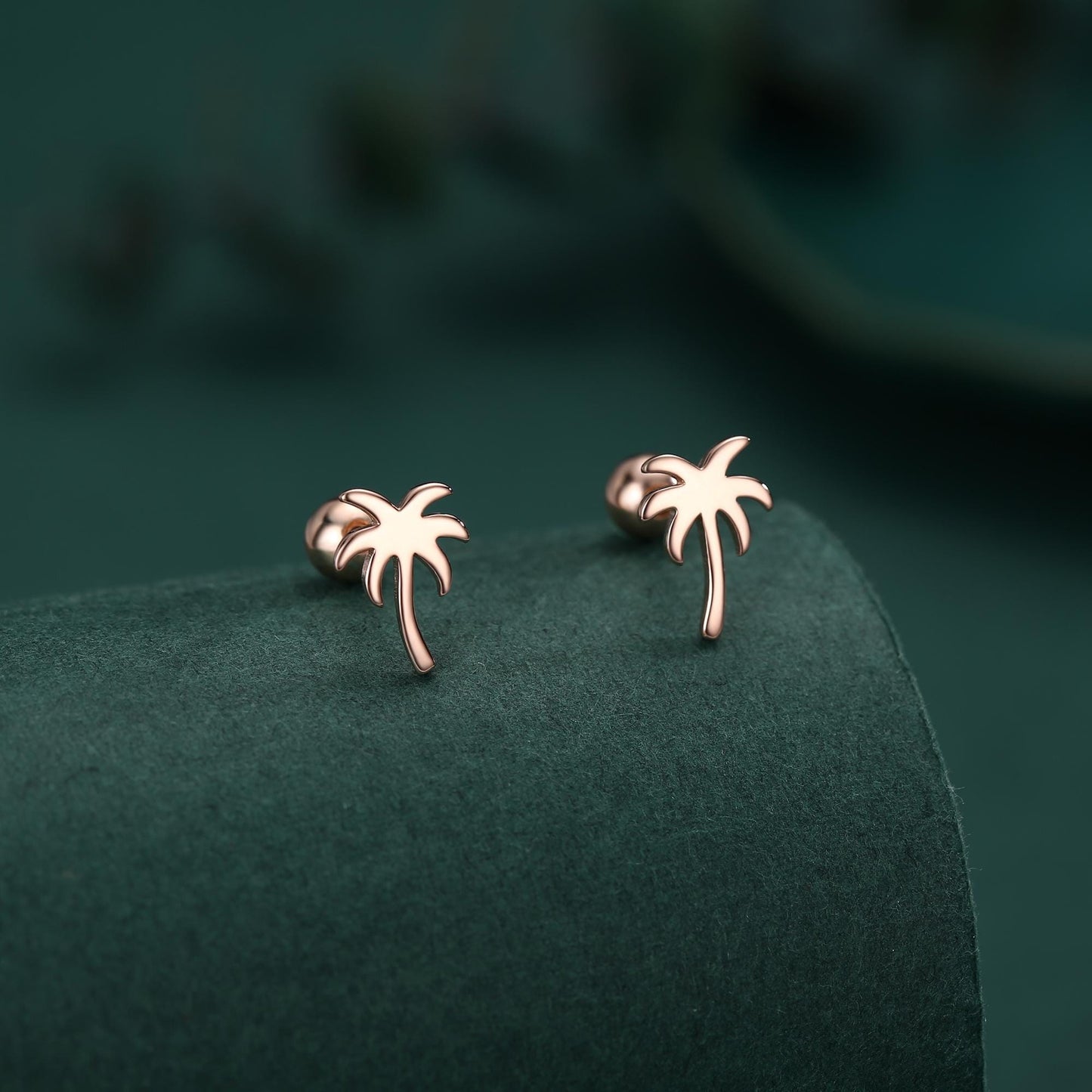 Palm Tree 18G Screw Back Earrings with Ball Backs in Sterling Silver
