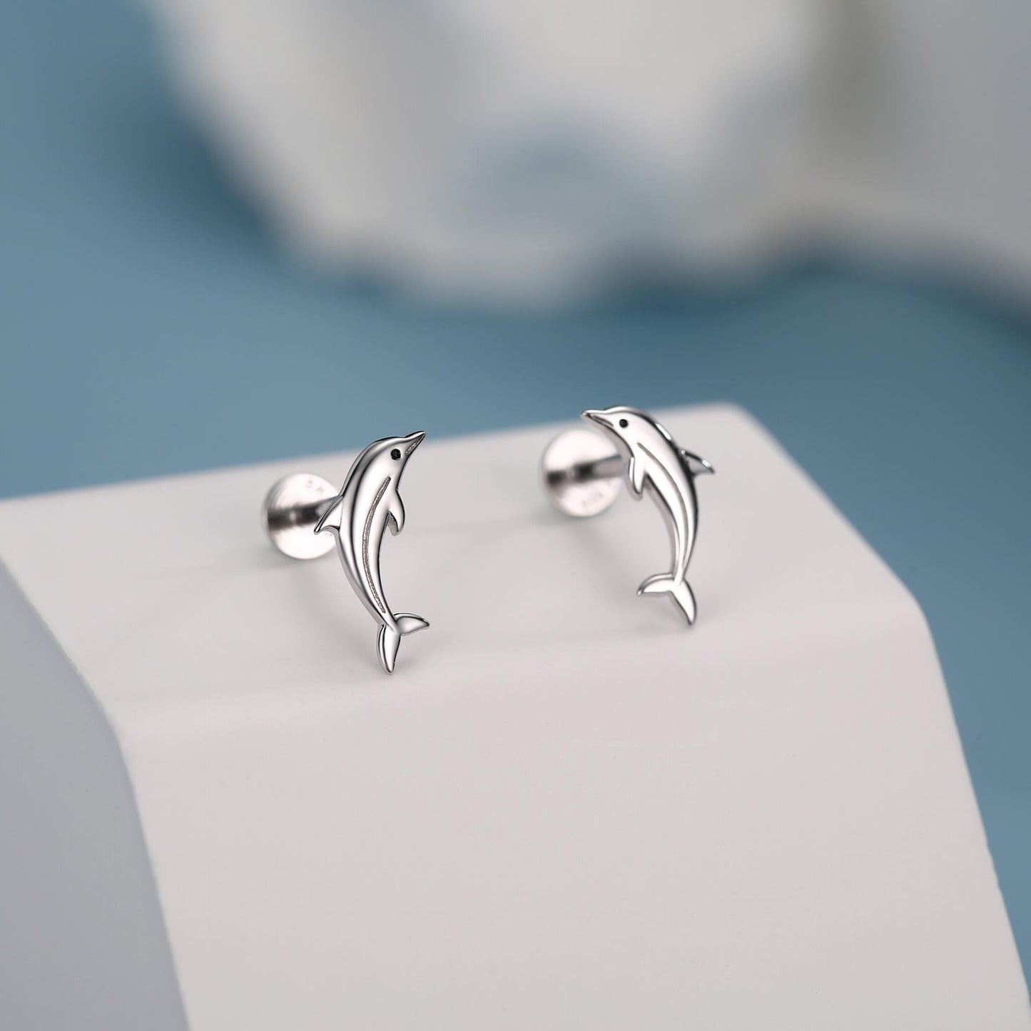 Sterling Silver Dolphin 16G Flat Back Earrings