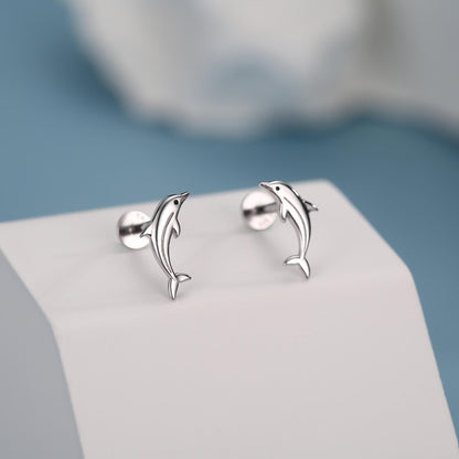 Sterling Silver Dolphin 16G Flat Back Earrings