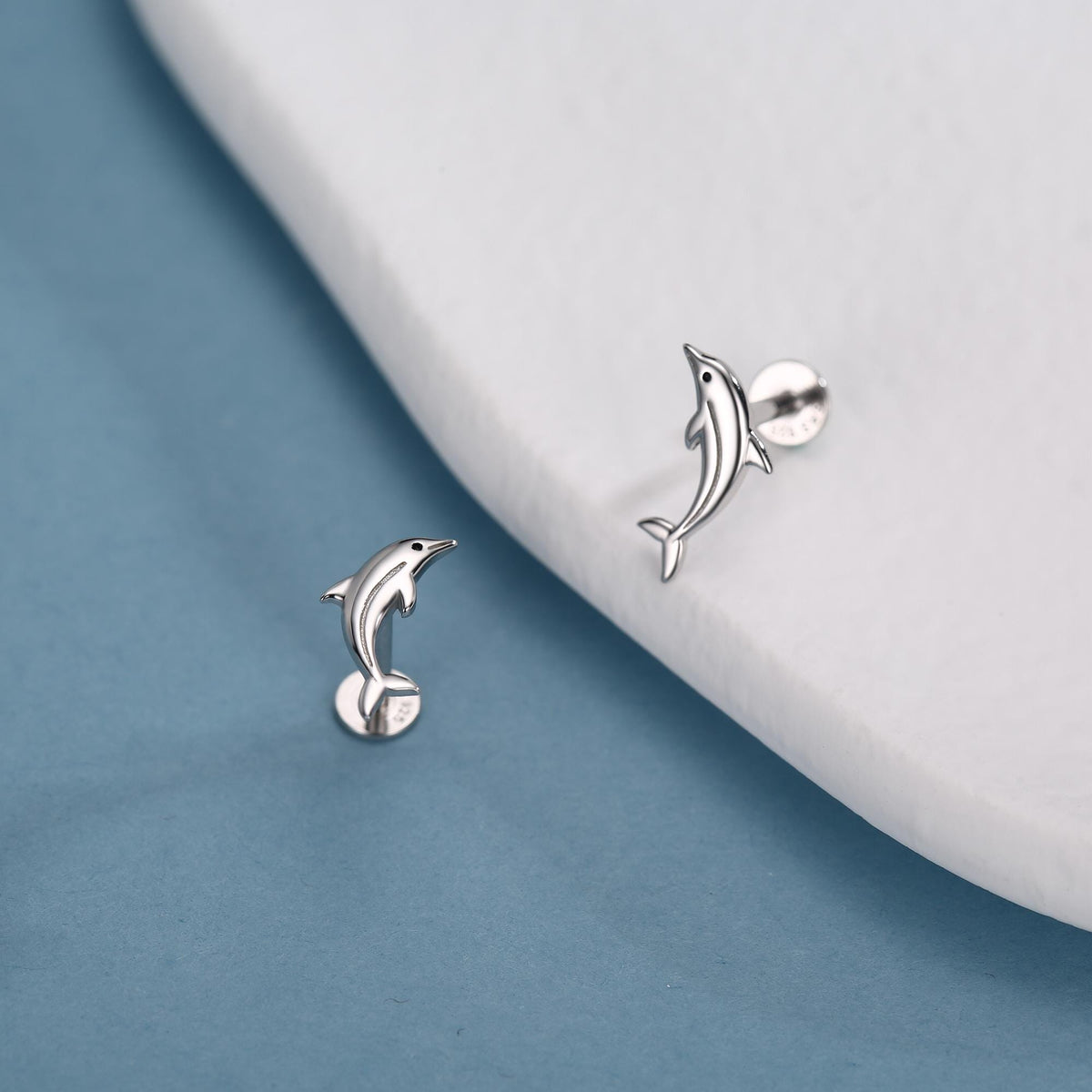 Sterling Silver Dolphin 16G Flat Back Earrings