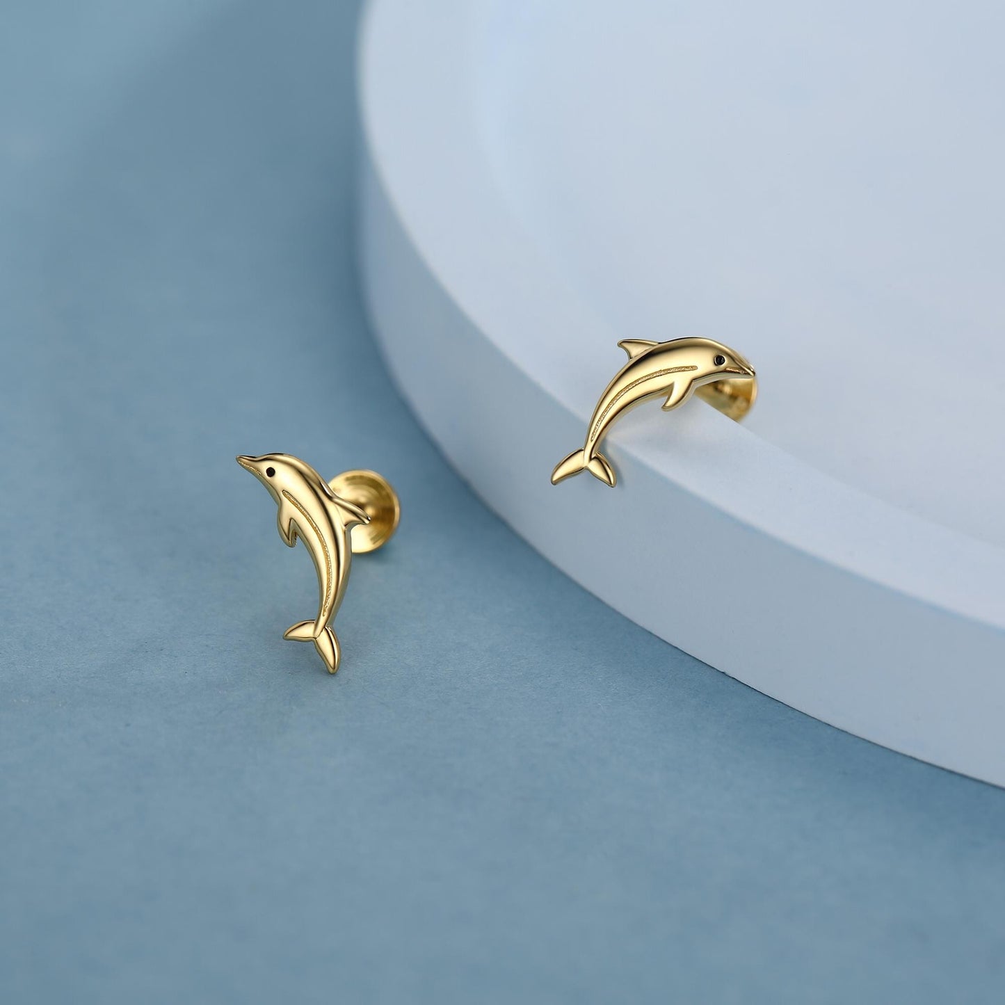 Sterling Silver Dolphin 16G Flat Back Earrings