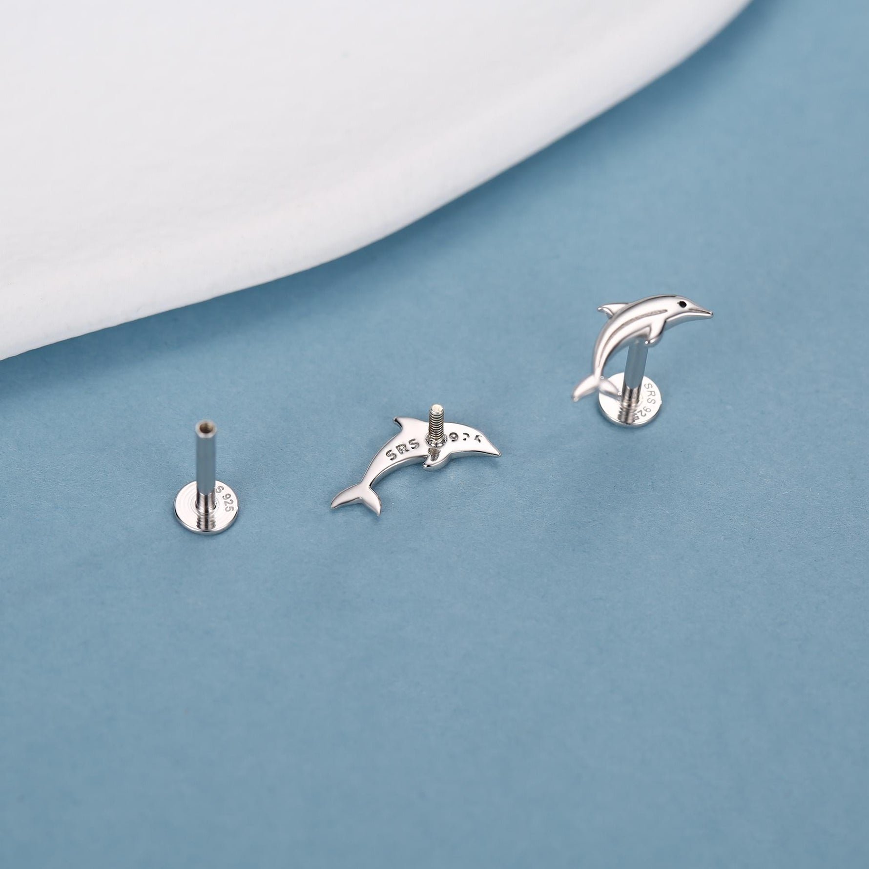Sterling Silver Dolphin 16G Flat Back Earrings