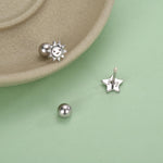 Sterling Silver Sun and Star Stud Earrings 18G Screw Back with Ball Backs