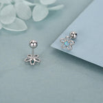 Sterling Silver Opal Flower Stud Earrings 18G Screw Back with Ball Backs