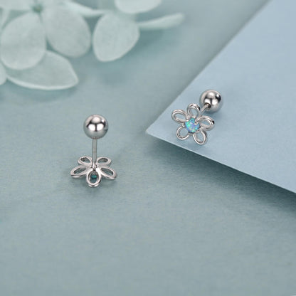 Sterling Silver Opal Flower Stud Earrings 18G Screw Back with Ball Backs
