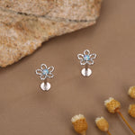 Sterling Silver Opal Flower 16G Flat Back Stud Earrings