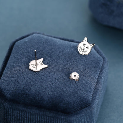 Sterling Silver Maine Coon Style Cat Face Stud Earrings