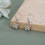 Sterling Silver Two Tone Daisy Flower Drop Earrings with Hooks