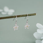 Sterling Silver Two Tone Daisy Flower Drop Earrings with Hooks