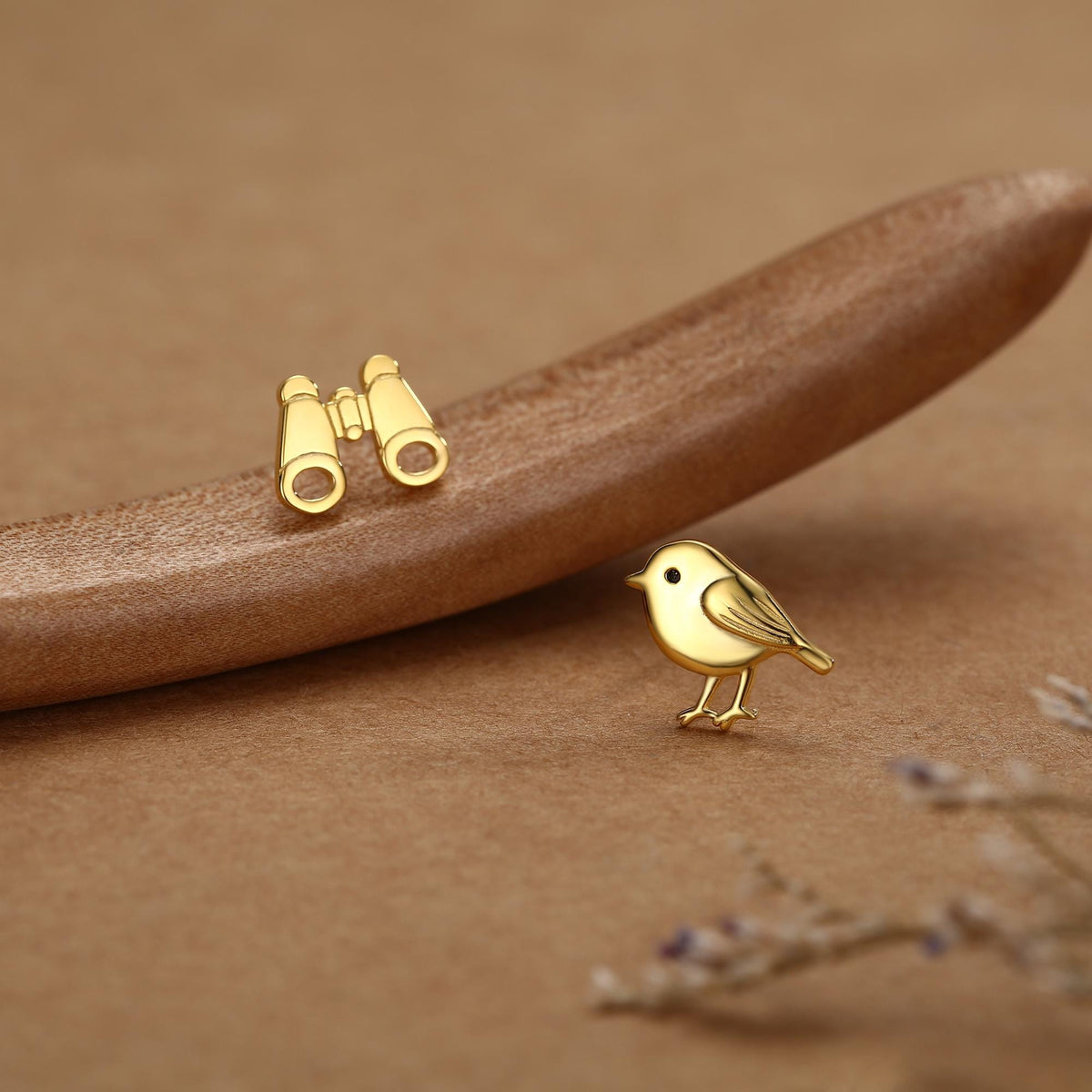 Sterling Silver Bird and Binoculars 18G Screw Back Mismatched Earrings