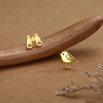Sterling Silver Bird and Binoculars 18G Screw Back Mismatched Earrings