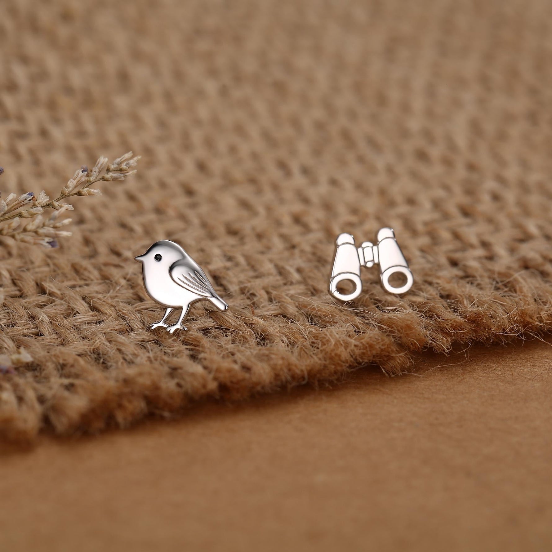 Sterling Silver Birdwatcher Mismatched Stud Earrings