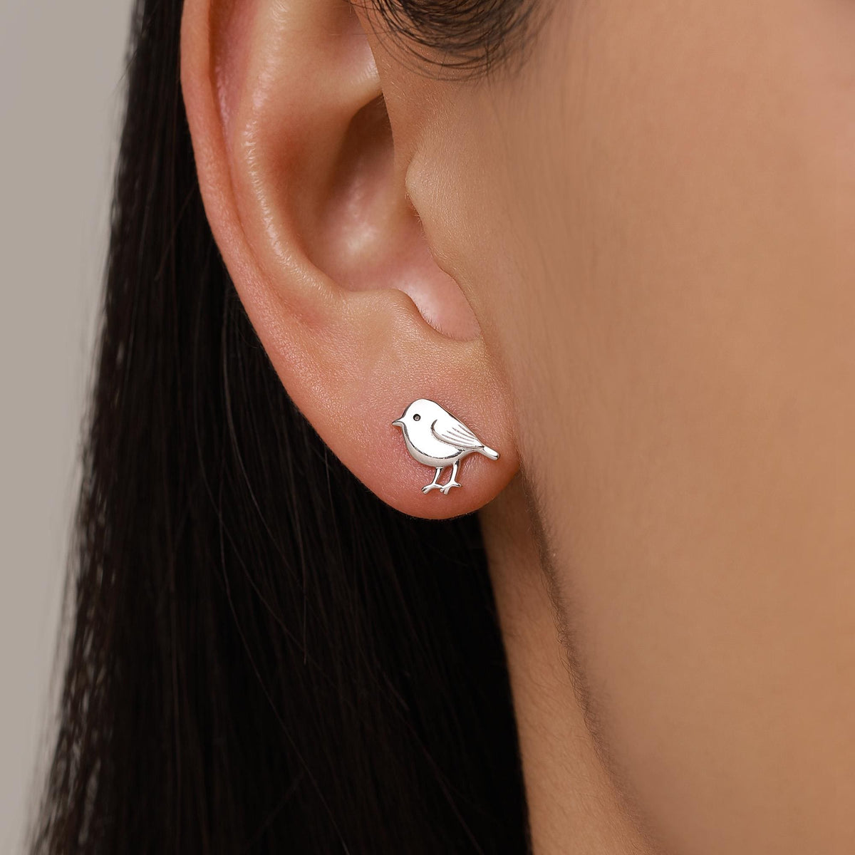 Chickadee Bird Stud Earrings in Sterling Silver, Silver or Gold or Rose Gold, Polished Cute Bird Earrings, Nature Inspired Animal Earrings