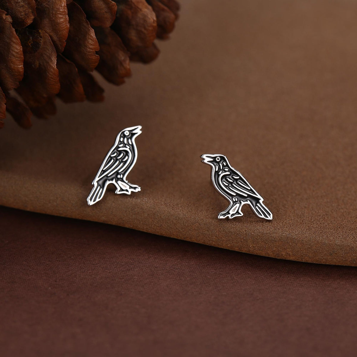Sterling Silver Crow Raven Bird Stud Earrings