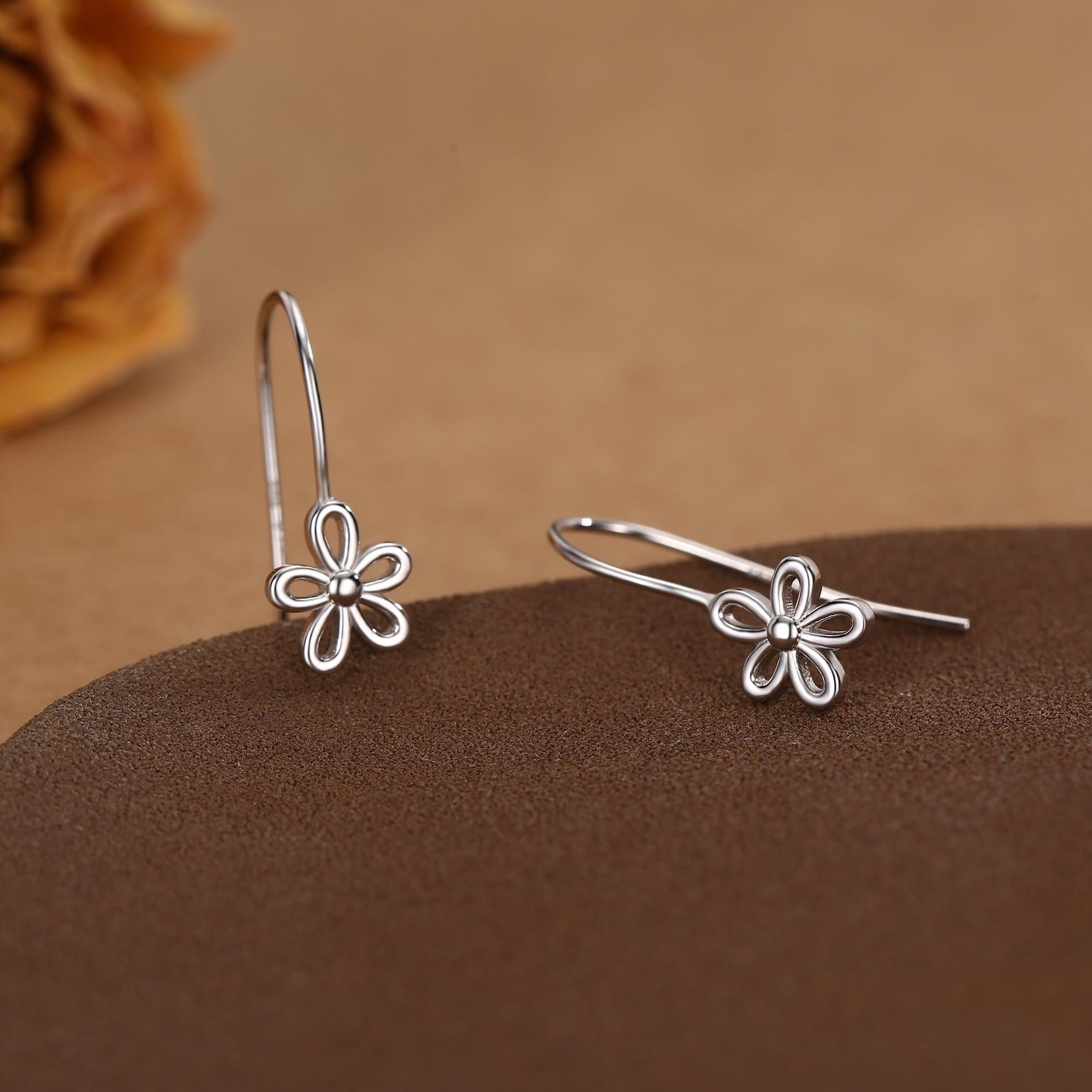 Sterling Silver Forget-me-not Flower Drop Hook Earrings, Silver or Gold or Rose Gold, Daisy Earrings, Minimalist Forget me not Earrings