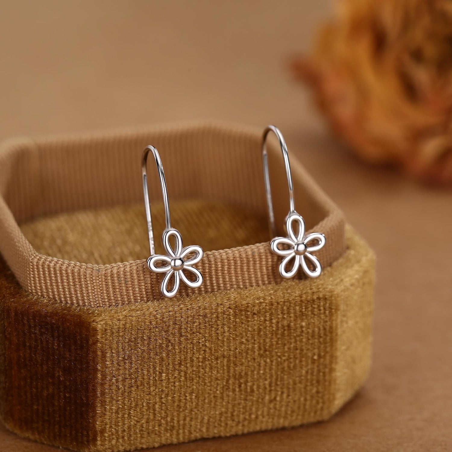 Sterling Silver Forget-me-not Flower Drop Hook Earrings, Silver or Gold or Rose Gold, Daisy Earrings, Minimalist Forget me not Earrings