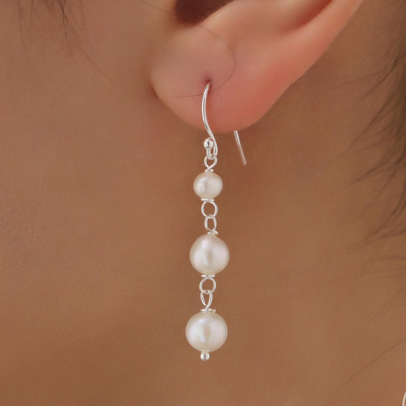 Natural Pearl Trio Drop Hook Earrings in Sterling Silver, Silver or Gold, Irregular Shape Pearl Drop Earrings, Natural Freshwater Pearls