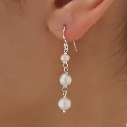 Natural Pearl Trio Drop Hook Earrings in Sterling Silver, Silver or Gold, Irregular Shape Pearl Drop Earrings, Natural Freshwater Pearls