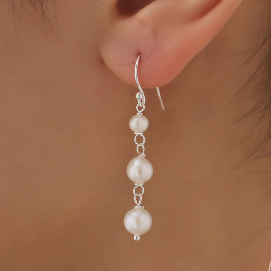 Natural Pearl Trio Drop Hook Earrings in Sterling Silver, Silver or Gold, Irregular Shape Pearl Drop Earrings, Natural Freshwater Pearls