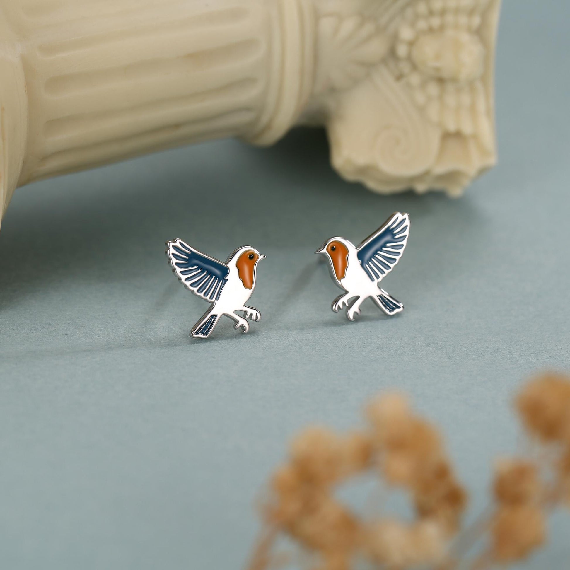 Sterling Silver Robin Stud Earrings