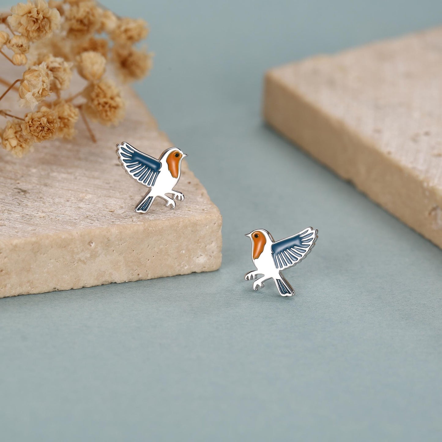 Sterling Silver Robin Stud Earrings
