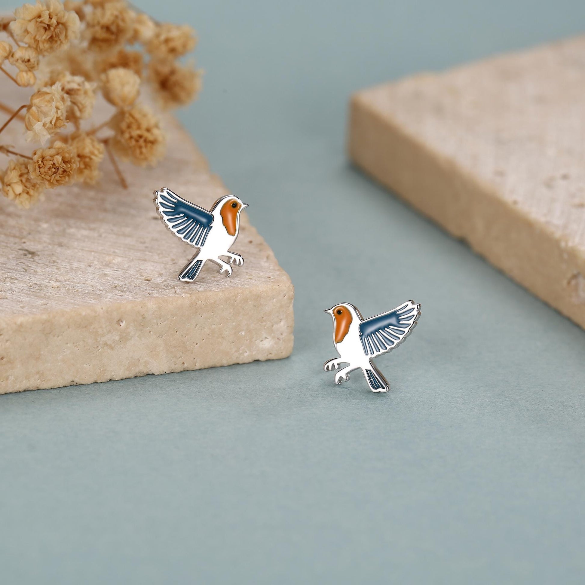 Sterling Silver Robin Stud Earrings