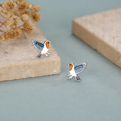 Sterling Silver Robin Stud Earrings