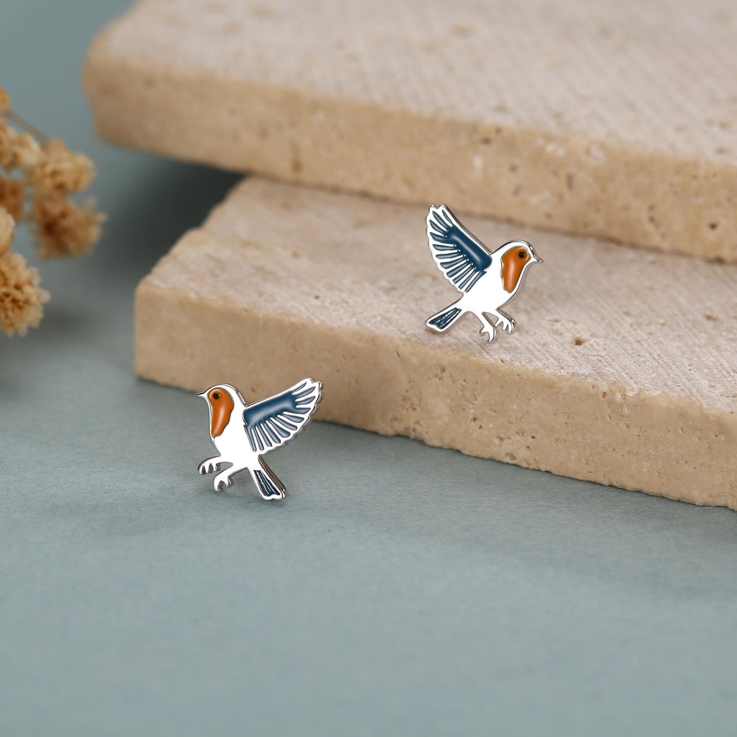 Sterling Silver Robin Stud Earrings