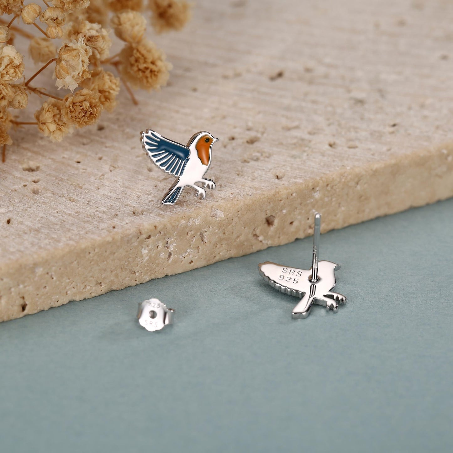 Sterling Silver Robin Stud Earrings