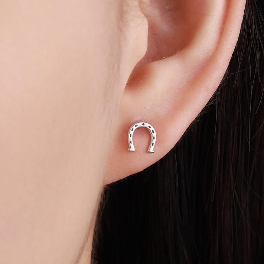 Sterling Silver Horseshoe 18G Screw Back Stud Earrings