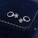 Sterling Silver Daisy Flower Charm Hoop Earrings