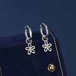 Sterling Silver Daisy Flower Charm Hoop Earrings