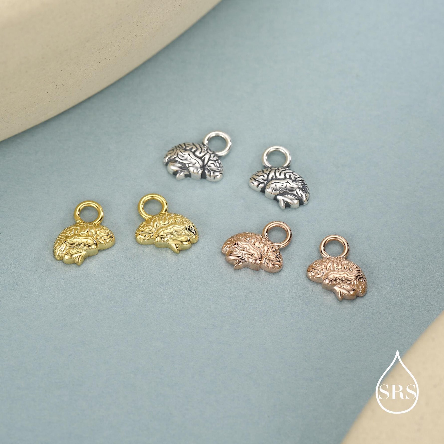 Sterling Silver Anatomical Brain Charms for Huggie Hoops