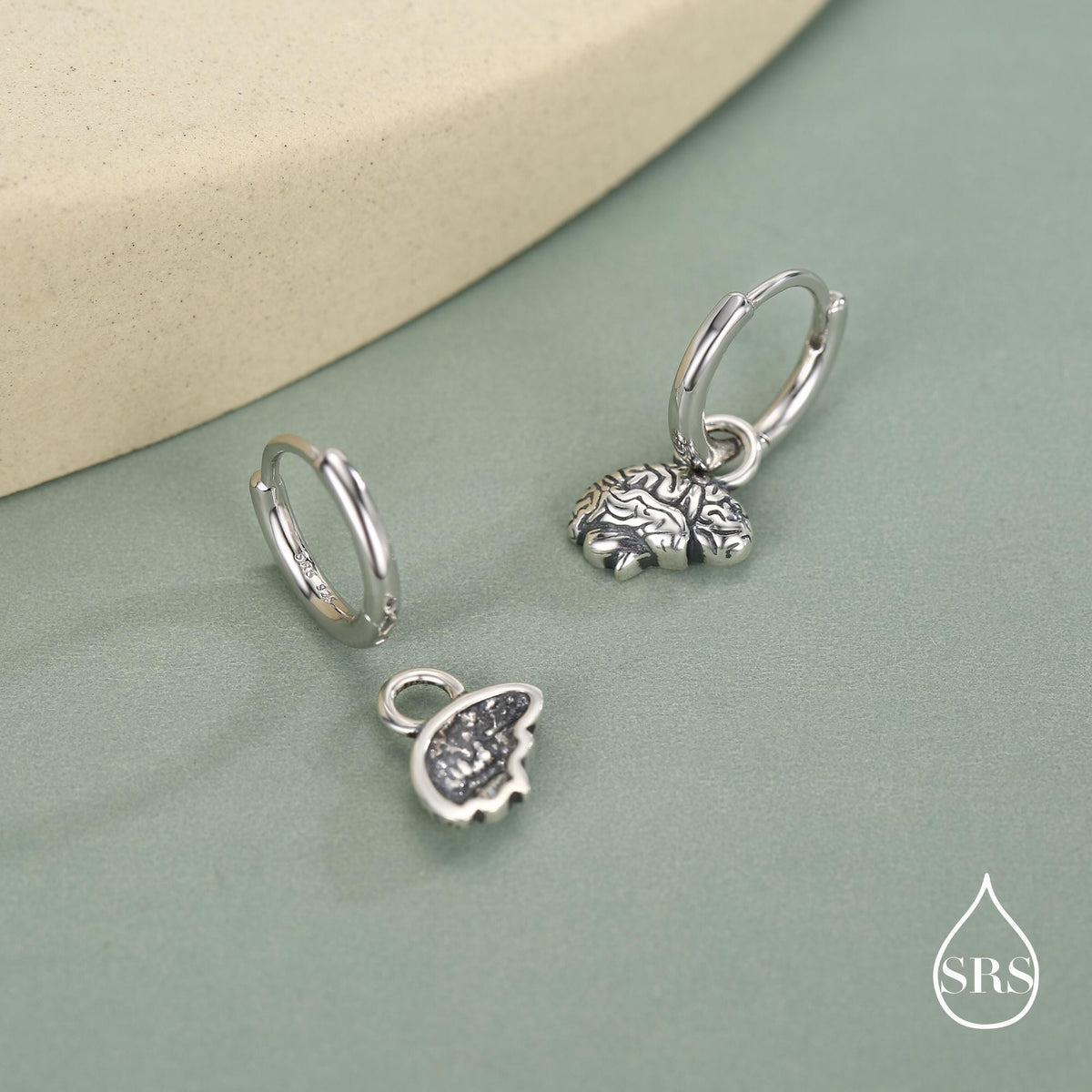 Sterling Silver Anatomical Brain Charms for Huggie Hoops