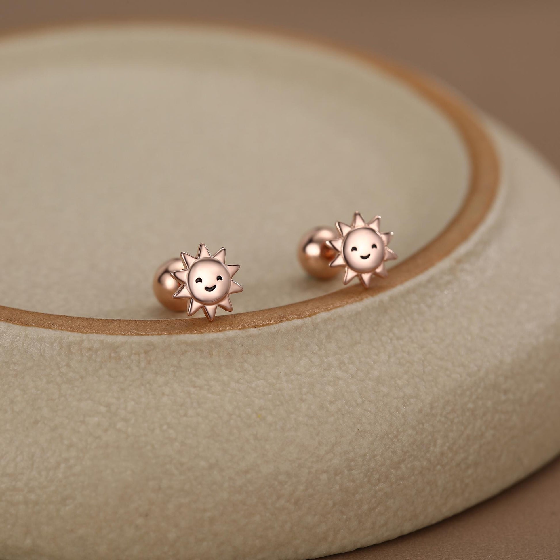 Sterling Silver Cute Sun 18G Screw Back Stud Earrings with Ball Backs