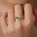 Green Enamel Lunar Moth Motif Ring