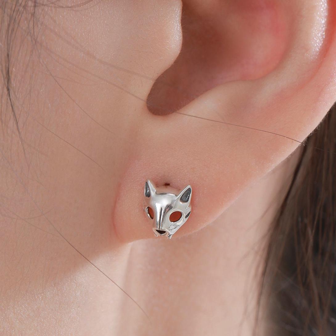 Cute Cat Skull Stud Earrings in Sterling Silver, Silver, Gold or Rose Gold, Cat Skeleton Stud Earrings in Sterling Silver