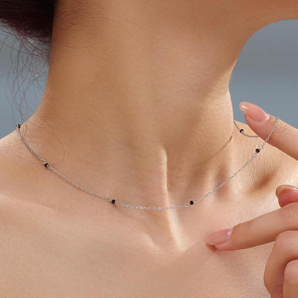 2mm Black Spinel Beaded Satellite Chain Necklace