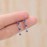 Sapphire Blue Triple CZ Dangle Chain Stud Drop Earrings in Sterling Silver, Silver or Gold, Three CZ Chain Earrings, CZ Drop Earrings